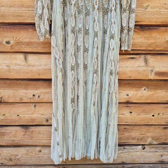 MAC DUGGAL 10077 Green Embellished Mesh Long Sleeve A Line Gown - Picture 14 of 15